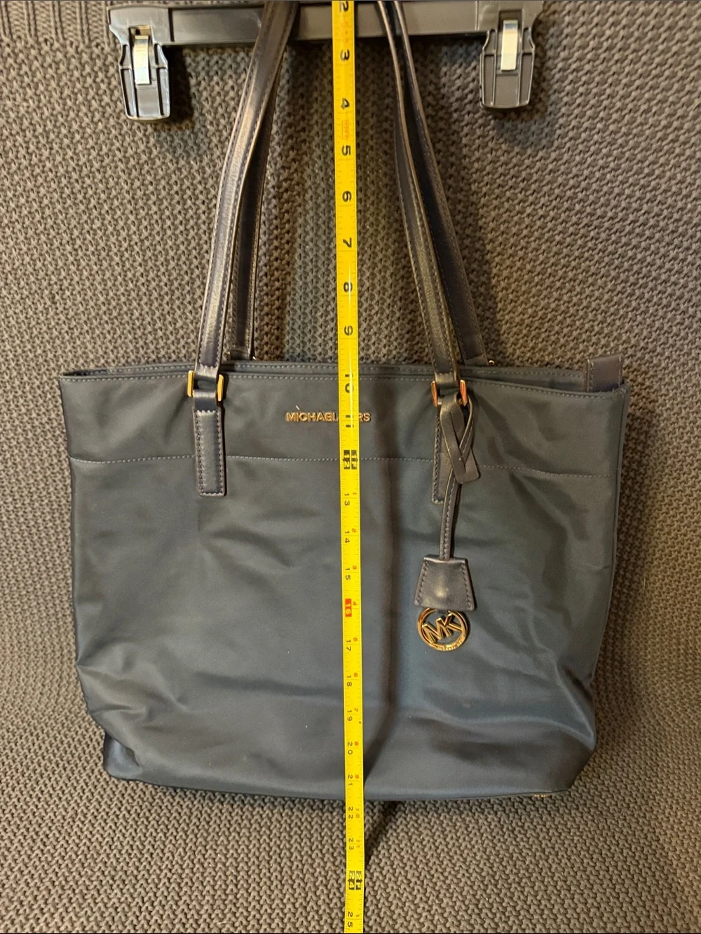 Michael Kors Navy Nylon Tote with Gold Accent Logo Charm